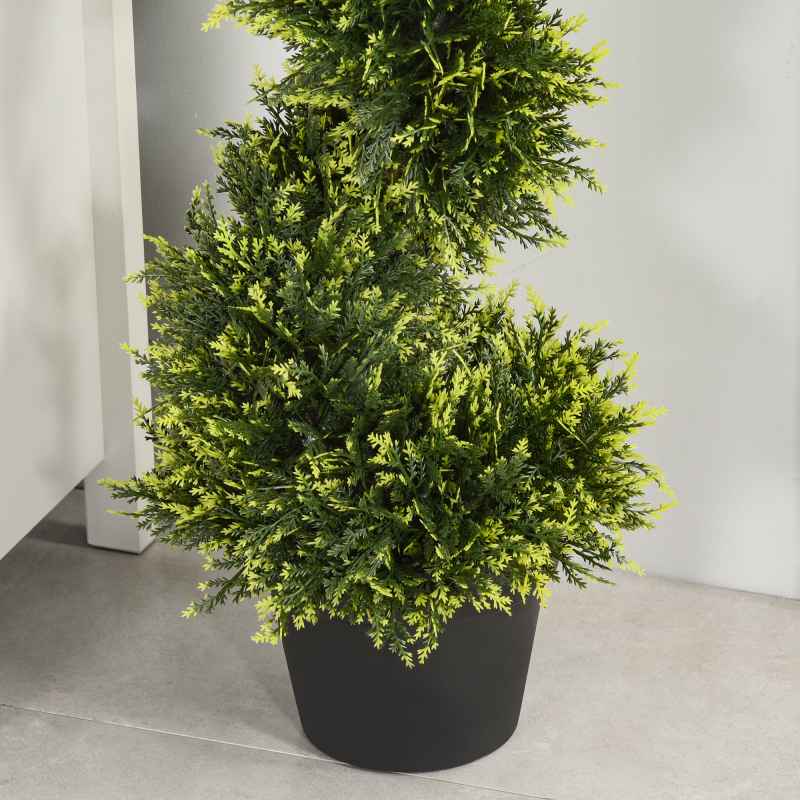 Outsunny 90cm/3FT Artificial Trees, Spiral Topiary Trees w/ Pot Set Of 2, Fake Indoor Outdoor Greenery Plant Home Office Garden Decor Green