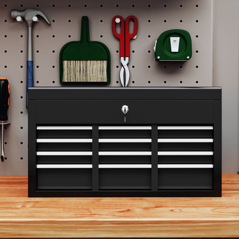 HOMCOM 6 Drawer Tool Chest, Lockable Metal Tool Box with Top Case, Ball Bearing Runners, Portable Toolbox, 600mm x 260mm x 340mm, Black