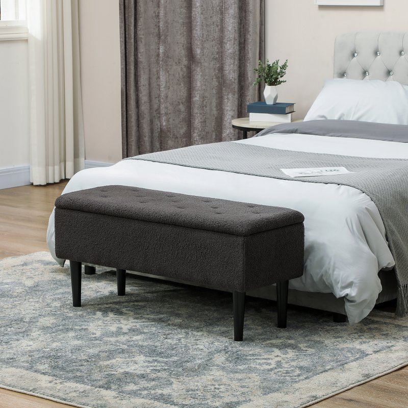 HOMCOM 47L Storage Ottoman, End of Bed Bench with Wooden Legs, Fabric Footstool for Living Room, Bedroom, 95 x 38 x 45cm
