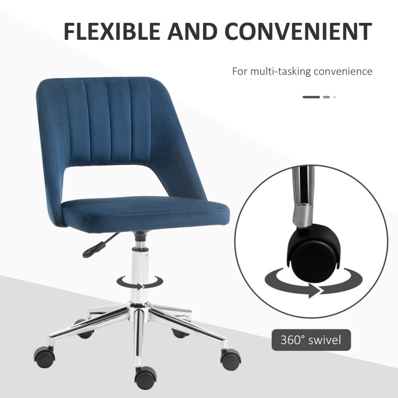 Vinsetto Mid Back Office Chair, Velvet Fabric Swivel Scallop Shape Computer Desk Chair for Home Study Bedroom, Dark Blue
