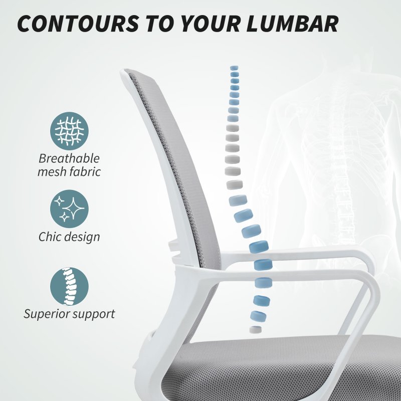 HOMCOM Drafting Chair, Swivel Draughtsman Chair, Ergonomic Office Chair, Mesh Standing Desk Chair with Lumbar Support, Adjustable Foot Ring, Adjustable Height, Grey