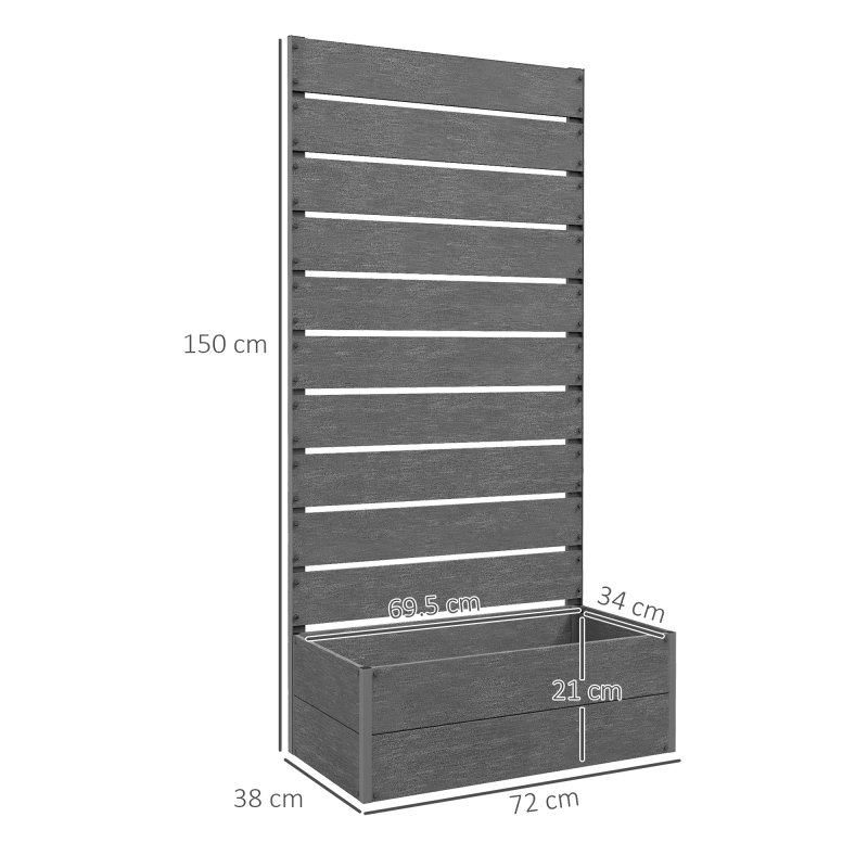 Outsunny Garden Planter with Trellis for Climbing Plants, Vines, Flowers, Freestanding Raised Bed for Garden, Outdoor, Patio, Planter Box with Drainage Gap, 72x38x150cm, Dark Grey
