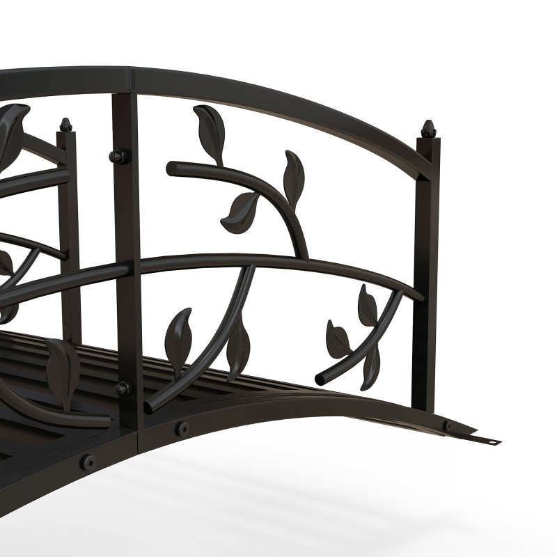 Outsunny 1.2M Metal Garden Bridge with Safety Railings, Arc Footbridge with Vine Pattern, Classic Retro Small Decorative Pond Bridge for Creeks Streams Borders, Black