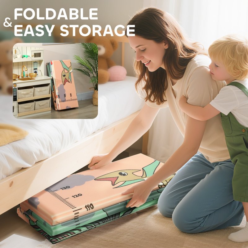 AIYAPLAY Baby Play Mat Double Sided, Foldable & Reversible Activity Playmat, Waterproof Kids Foam Crawling Mat for Outdoor Indoor Playtime Picnics, 177 x 146 x 1.5cm, Dinosaur Theme