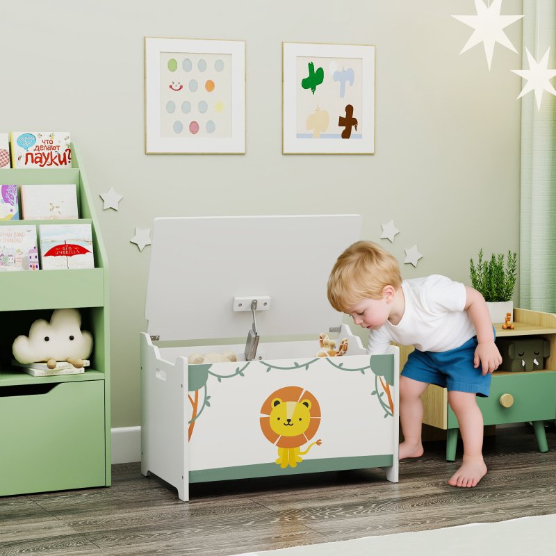 AIYAPLAY Toy Box with Lid, Toy Chest with Safety Hinges for Kids Boys Girls, Kids Storage Box for Living Room, Playroom, Nursery, Bedroom, Green