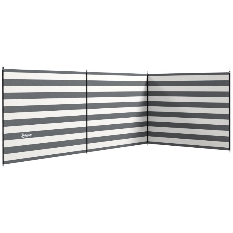 Outsunny 4 Pole Camping Windbreaks, Beach Wind Shield Shelter with Carry Bag and Steel Poles, Outdoor Caravan Privacy Shield, 540cm x 150cm, Grey and White