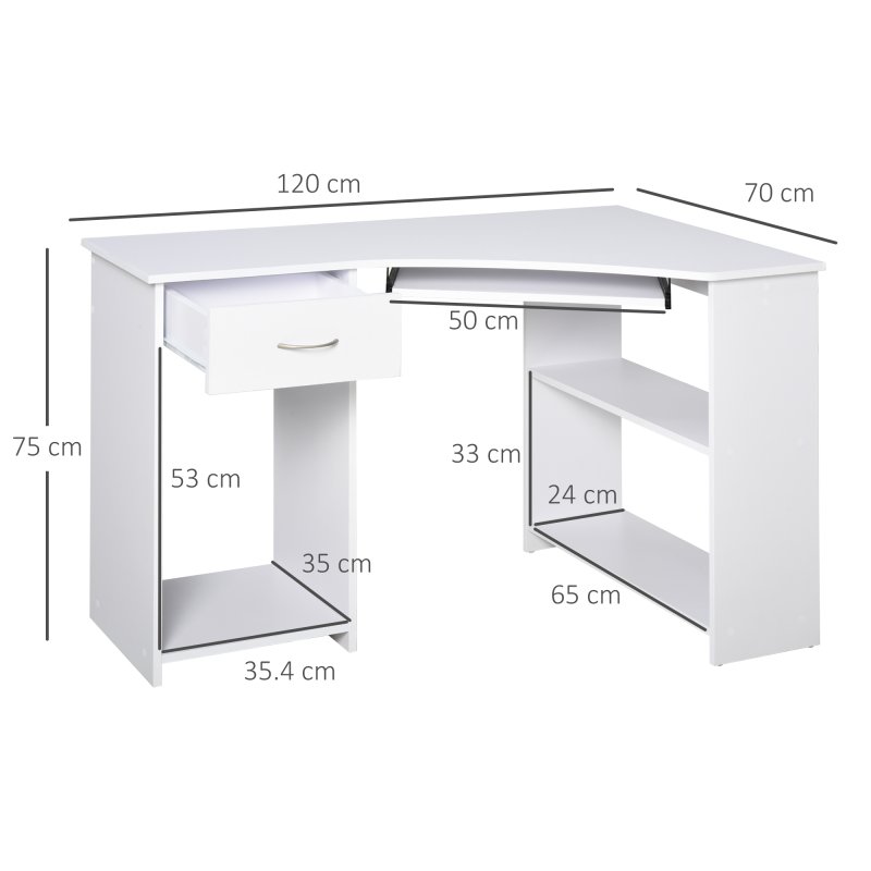 HOMCOM L-Shaped Corner Computer Desk w/ 2 Shelves Wide Worktop Keyboard Tray Drawer & CPU Stand Home Office Study Bedroom Furniture