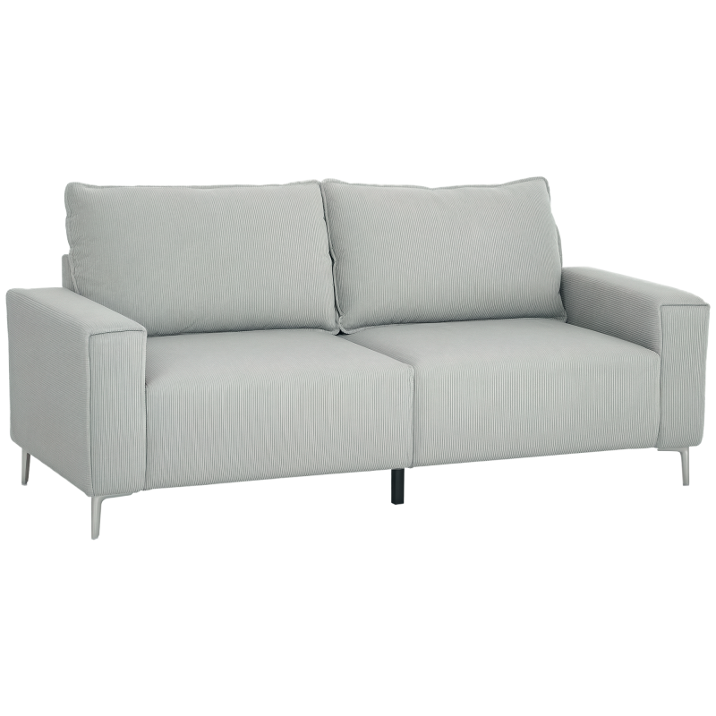 HOMCOM Modern 3 Seater Sofa with Spring Cushion, 193cm Fabric Sofa Couch with Back Pillows, Upholstered Corduroy Settee for Living Room, Bedroom, Home Office, Light Grey