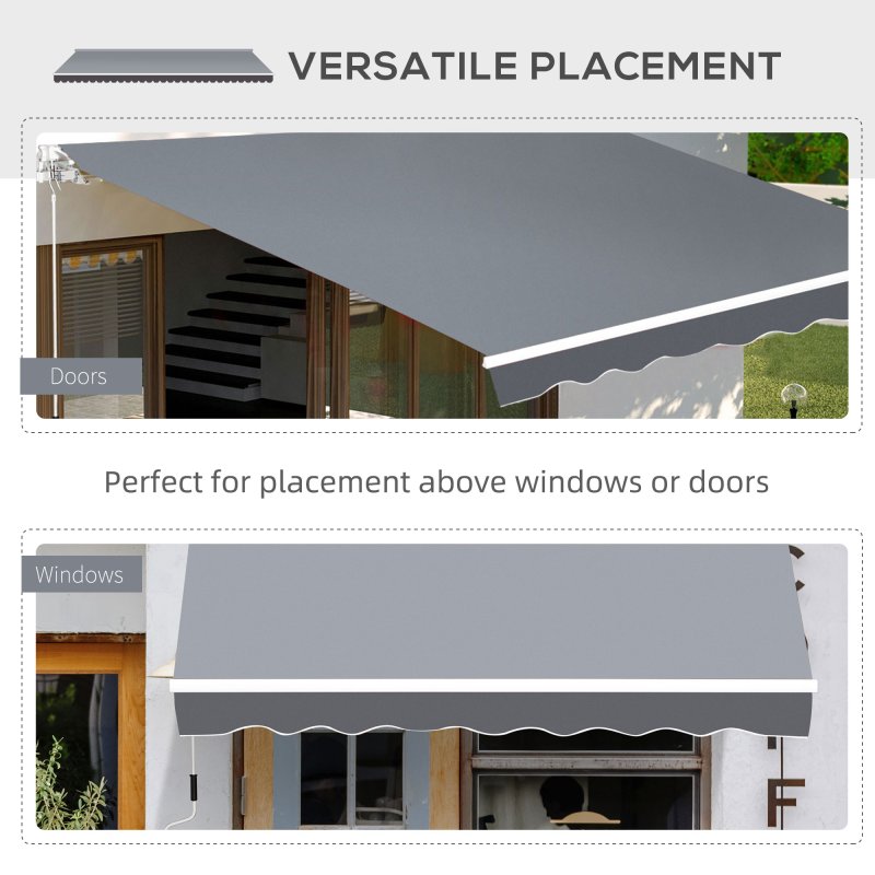 Outsunny 2.5m x 2m Retractable Awning, DIY Garden Awning Canopy, Anti-UV Sun Shade Shelter with Aluminium Frame and Crank Handle, Grey