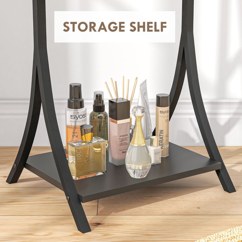 HOMCOM Full Length Mirror, Free Standing Floor Mirror, Full Body Mirror with Adjustable Angle and Storage Shelf for Living Room, Bedroom, Hallway, 108 x 37cm, Black