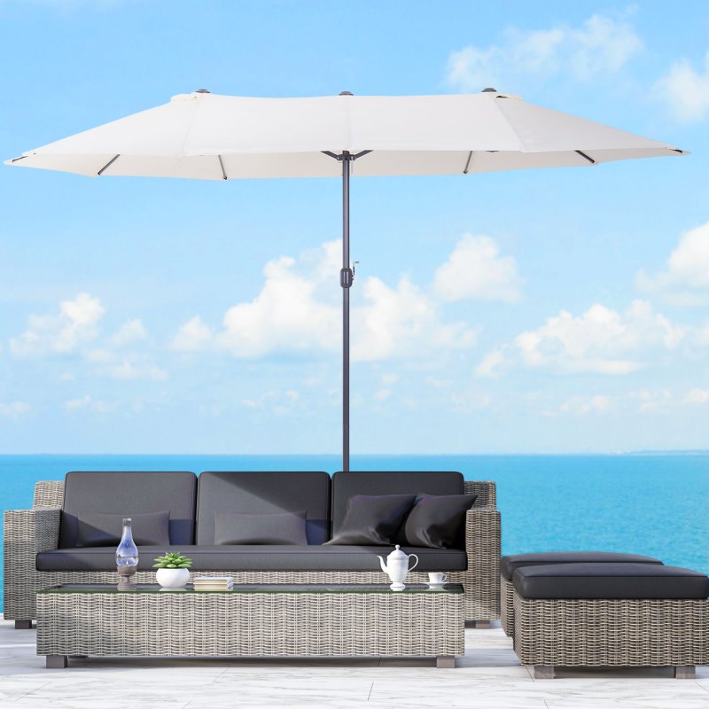 Outsunny 4.6m Large Garden Parasol Double-Sided Sun Umbrella Patio Market Canopy Shade Outdoor Beige- NO BASE