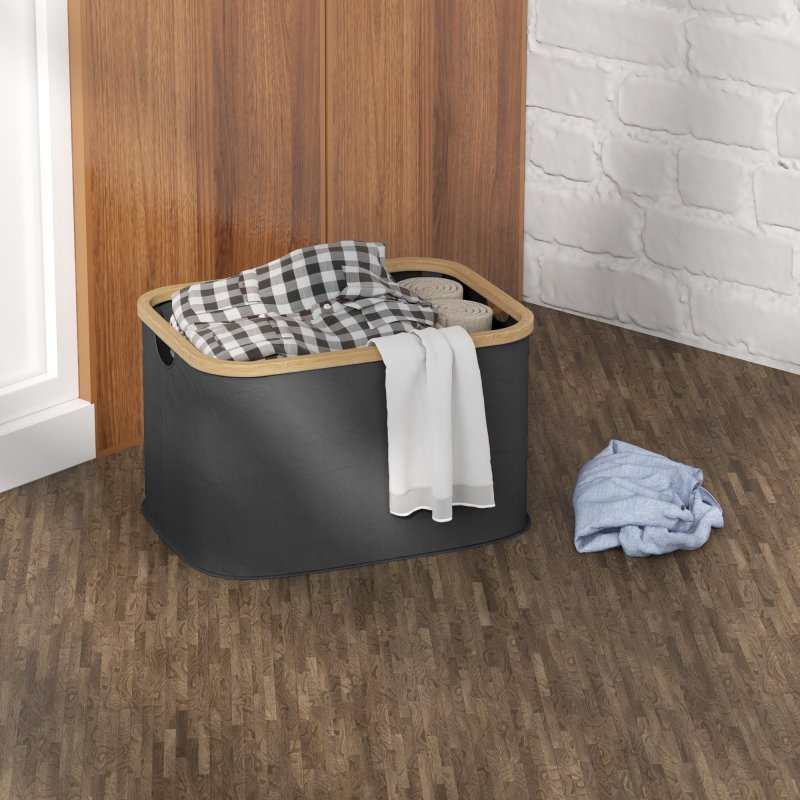 HOMCOM Laundry Basket, 36L Collapsible Laundry Hamper with Groove Handles, Washing Basket for Bathroom, Bedroom, Laundry Room, Black