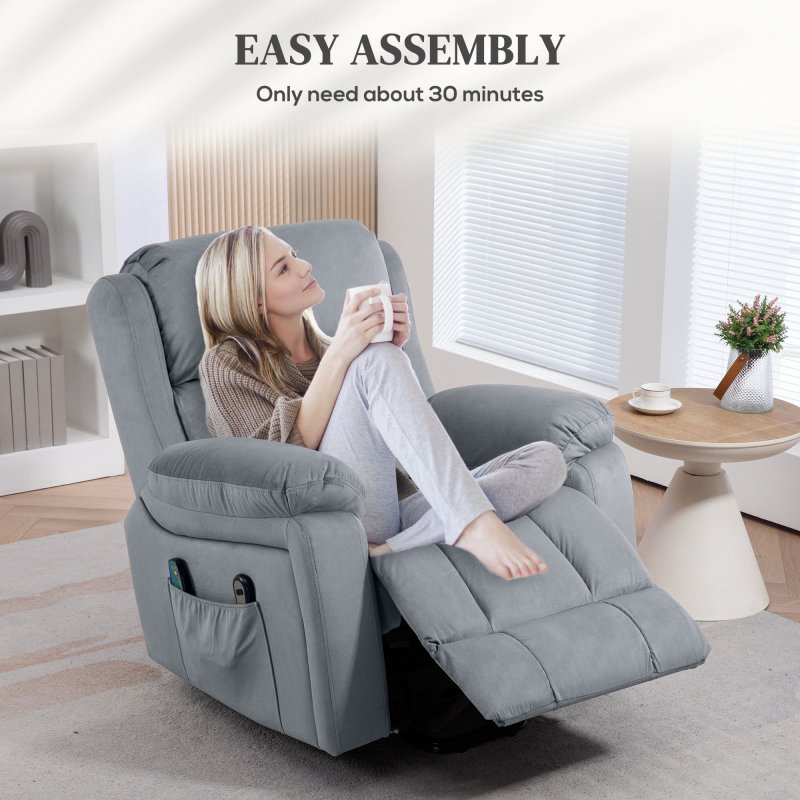 HOMCOM Power Lift Riser and Recliner Chair with Vibration Massage and Heat, Leathaire Fabric Electric Lift Chair for Elderly with Remote Controllers, Side Pocket, Pocket Spring, Grey