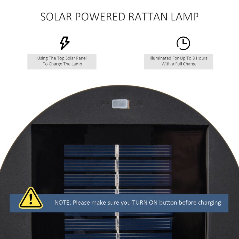 Outsunny Garden Rattan Lamp, 61 cm Tall Solar Rattan Floor Lamp, Solar Garden Light with Auto On/Off LED Light, IP44 Waterproof for Outdoor, Porch, Pathway, Terrace, Brown