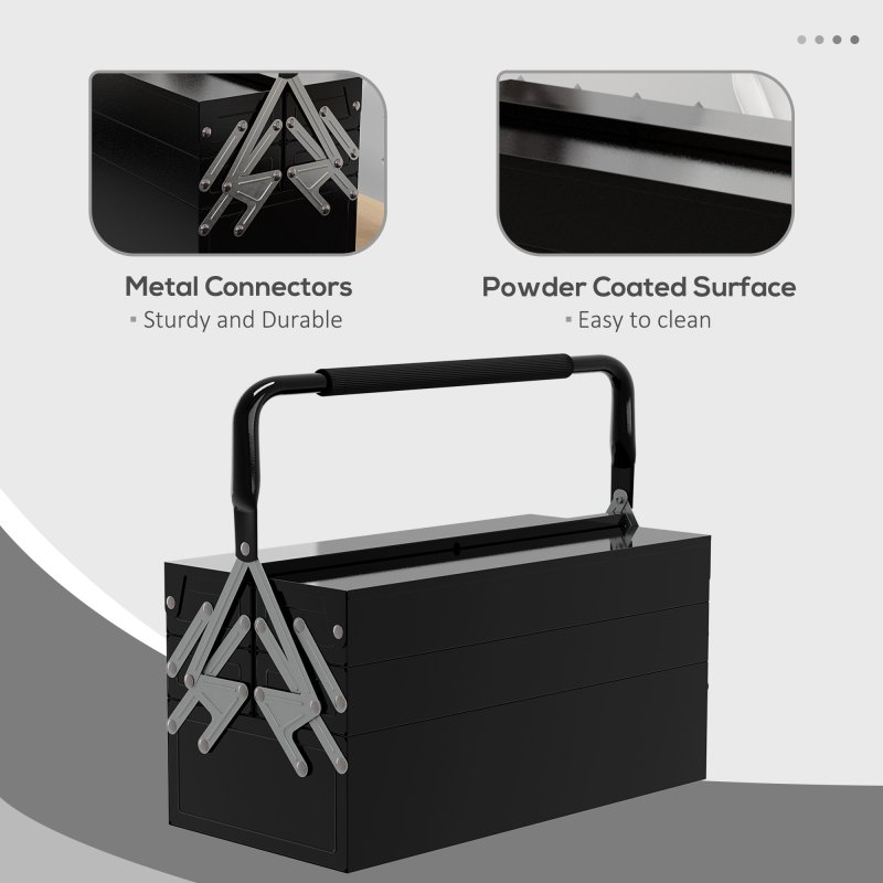 DURHAND Metal Tool Box 3 Tier 5 Tray Professional Portable Storage Cabinet Workshop Cantilever Toolbox with Carry Handle, 45cmx20cmx34.5cm, Black