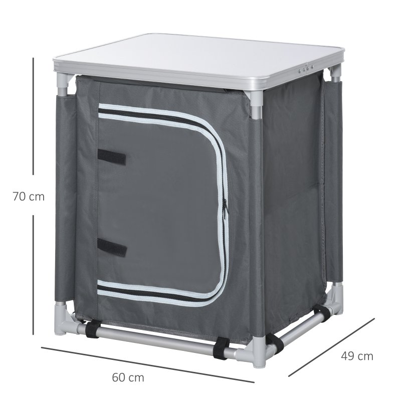 Outsunny 2-Shelf Camping Cupboard Camping Kitchen Station Cook Table Aluminum, Storage Organiser for BBQ Party Picnics Backyards with Carrying Bag