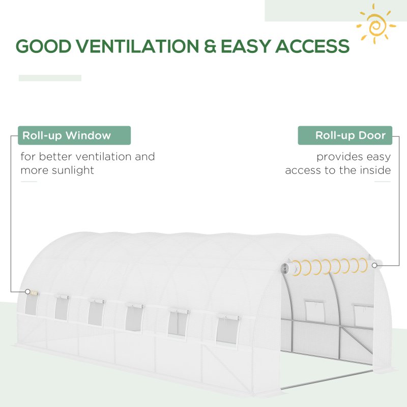 Outsunny 6 x 3 x 2m Greenhouse Replacement Cover ONLY Winter Garden Plant PE Cover for Tunnel Walk-in Greenhouse with Roll-up Windows Door Outdoor, White