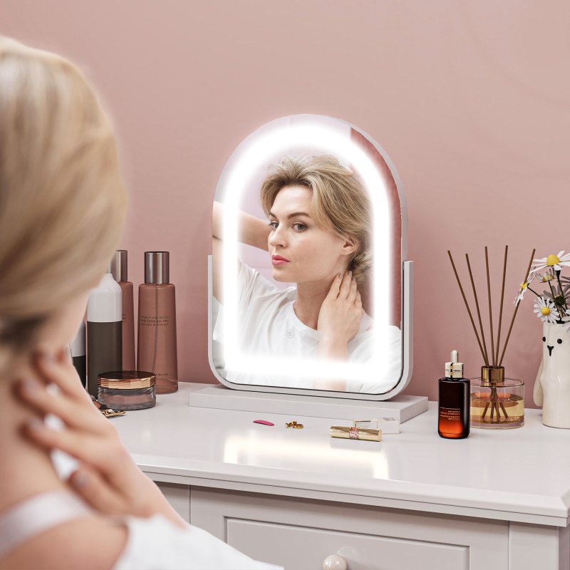 HOMCOM LED Vanity Mirror with Lights, 33 x 44.5cm Lighted Makeup Mirror with 3 Colour, 360 Degree Rotation, Touch Screen, for Bedroom and Dressing Room, White