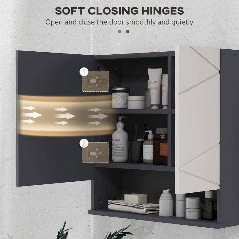 kleankin Bathroom Mirror Cabinet, Wall Mounted Bathroom Storage Cupboard with Adjustable Shelves, 55W x 17D x 55Hcm