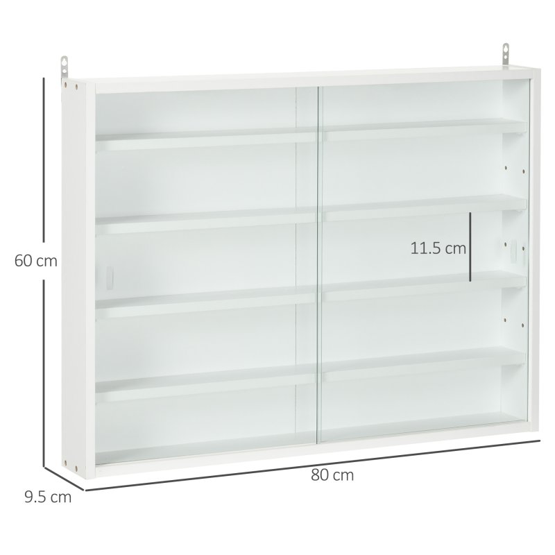 HOMCOM 5-Tier Wall Mounted Display Cabinet, Display Case with 4 Adjustable Shelves, Glass Doors for Home Office Ornaments 60x80cm