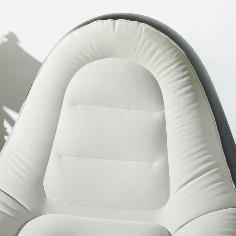 Outsunny Inflatable Chair and Footstool, Inflatable Sofa Lounger with Soft Plush Fabric and Cup Holder, for Camping, Gaming, Reading and Movie Watching, Grey