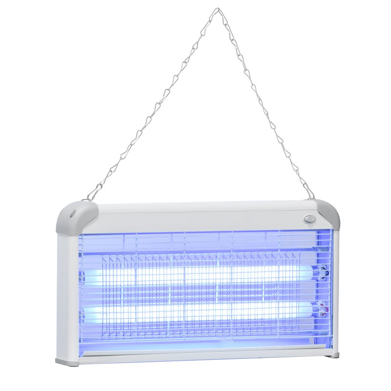 Outsunny 30W Electric Fly Zapper, Bug Zapper with UK Plug, 2 UV Bulbs, Hanging Chain, On/Off Switch and Removable Catch Tray, 60?O Coverage Insect Mosquito Killer for Indoor and Outdoor Use, Grey