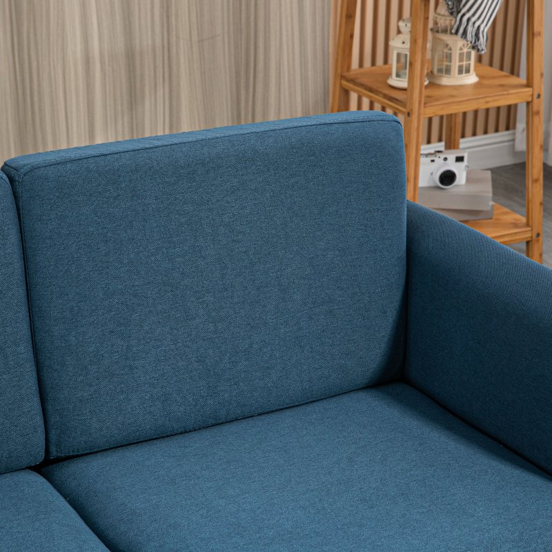 HOMCOM 2 Seater Sofa, Compact Loveseat, Linen Upholstered Couch with Wood Legs and Armrest, Small Sofa for Living Room and Home Office