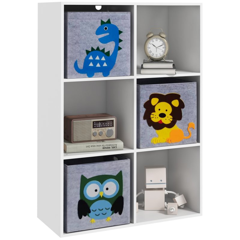 ZONEKIZ Toy Organiser, Children Storage Boxes with Three Non-Woven Fabric Drawers, Kids Toy Box Organiser Shelf for Bedroom, Playroom, Nursery - White