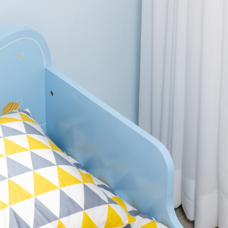ZONEKIZ Kids Toddler Bed, Safety Rails, Kids Bedroom Furniture for Boys, Girls, Ages 3-6 Years, 143 x 74 x 59cm - Blue