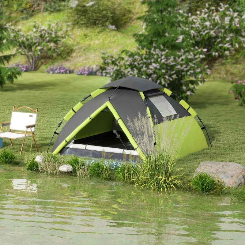 Outsunny Camping Tent, 3-4 Man Family Dome Tent, 2000mm Waterproof, with Carry Bag and Top Hook, for Fishing Hiking Festival, Quick Setup, Green