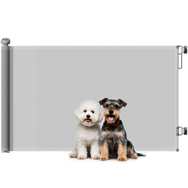 PawHut Retractable Stair Gate for Dogs, Extra Wide Dog Gate Extends Up to 140 cm Wide, 86.5 cm Tall, for Doorways, Stairways, Hallways, Indoor and Outdoor, Grey