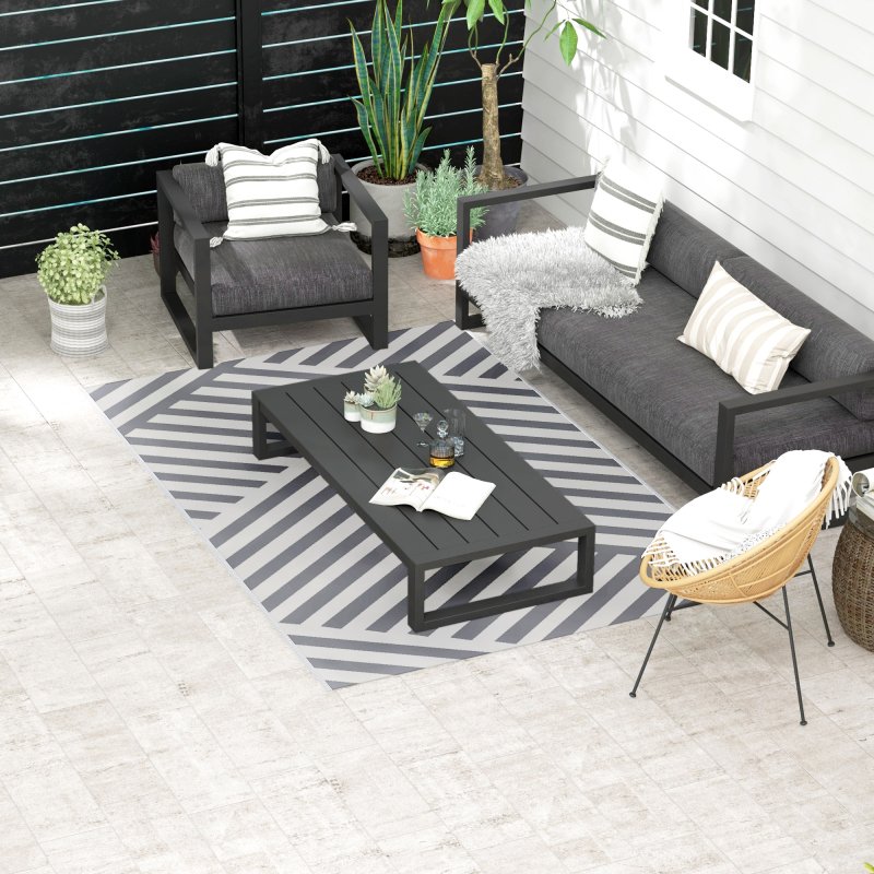 Outsunny Reversible Outdoor Rug with Carry Bag, Waterproof Plastic Straw Mat for Garden, Deck, RV, Picnic, Beach, Camping, 182 x 274cm, Grey and Cream