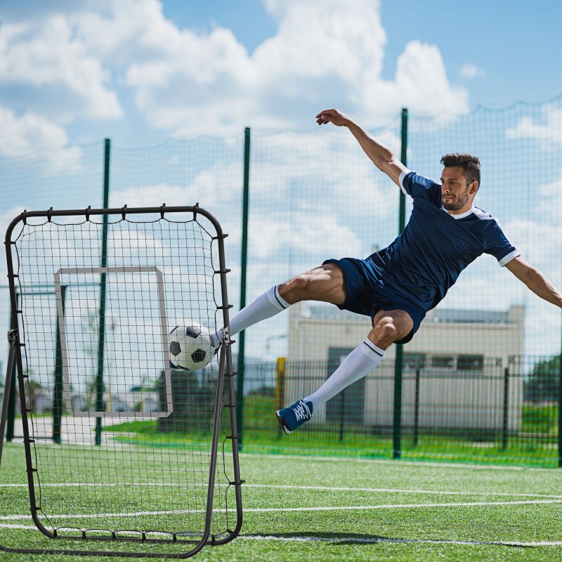 HOMCOM Foldable Football Rebounder Net, Large Football Goal Training Aid Soccer Kickback Target Zone Goal Play Adjustable Angles for  Kids & Adult Black