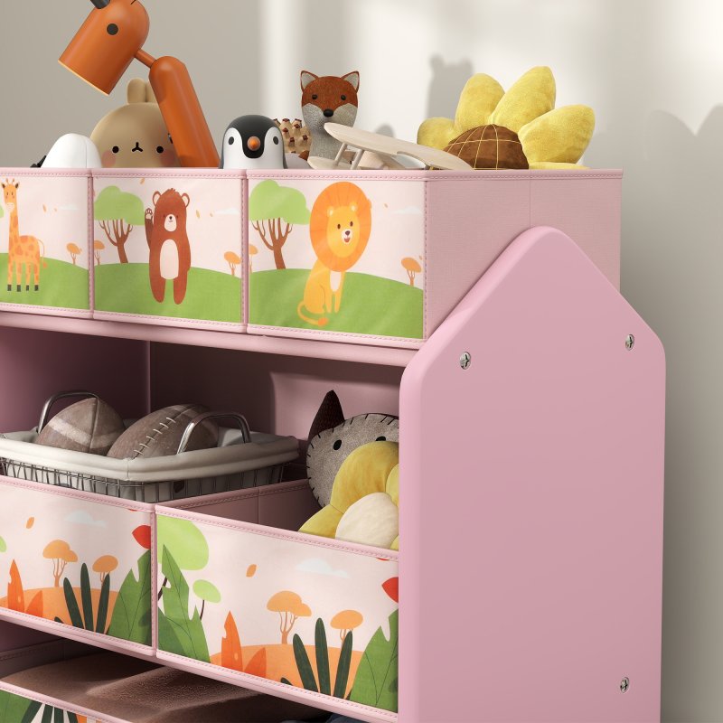 AIYAPLAY Kids Storage Unit, 3-Tier Toy Organiser Shelf with 6 Removable Storage Boxes, for Playroom, Bedroom, Children's Room, Nursery, Pink