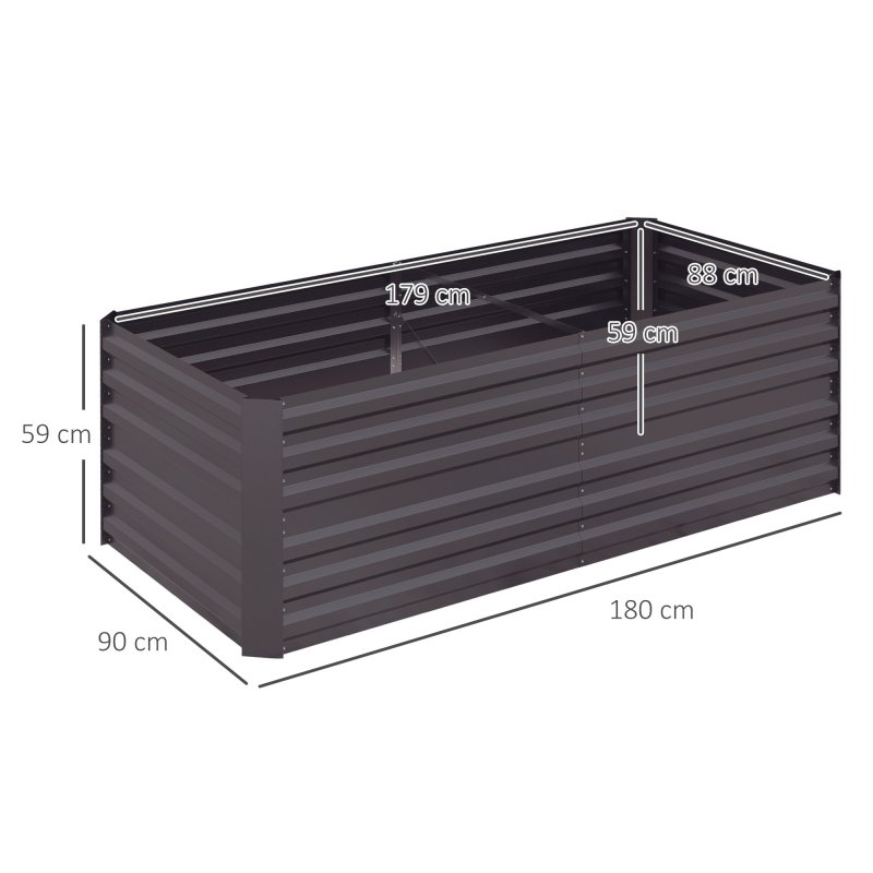 Outsunny Raised Beds for Garden, Galvanised Steel Outdoor Planters with Multi-reinforced Rods for Vegetables, Plants, Flowers and Herbs, 180 x 90 x 59 cm, Dark Grey