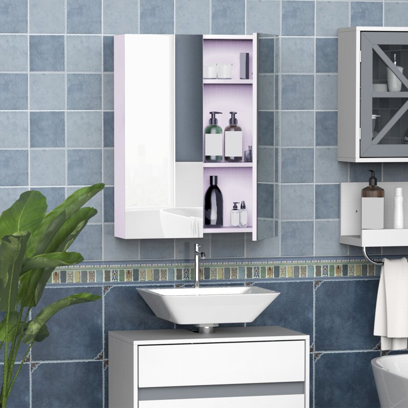 HOMCOM Mirror Cabinet, Wall Mount Bathroom Storage Cabinet with Adjustable Shelf, Double Door Cupboard, 60 x 15 x 75 cm