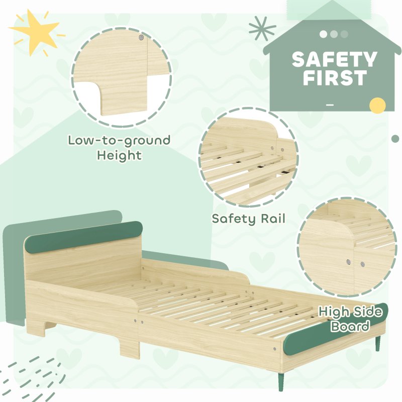 AIYAPLAY Toddler Bed, Kids Bed Frame with Safety Rail, for Ages 3-10 Years, Kids Bedroom Furniture, 195 x 103 x 60.5cm, Green