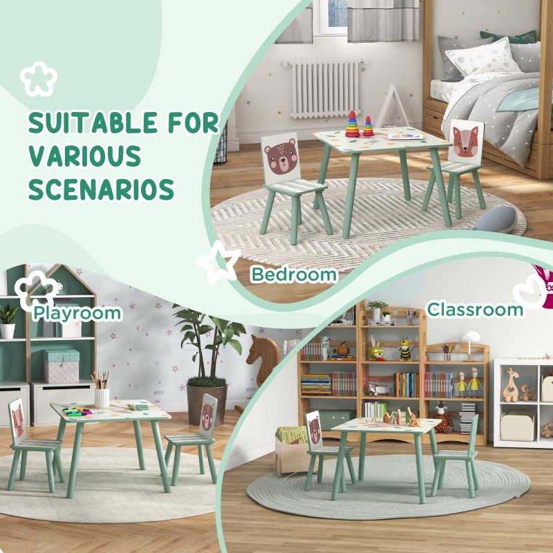 ZONEKIZ Kids Table and Chair Set, Toddler Table with 2 Chairs, Three Piece Toddler Activity Furniture Set for Bedroom, Nursery, Playroom, Green