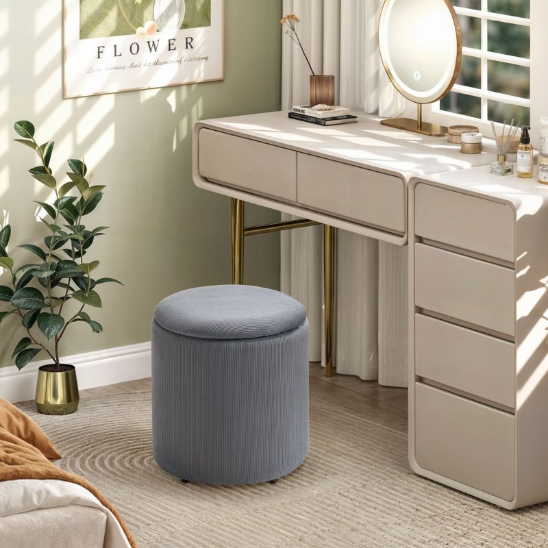 HOMCOM Set of 2 Round Ottoman with Storage, Fabric Vanity Stool for Makeup, Footrest Stool with Removable Lid for Living Room & Bedroom