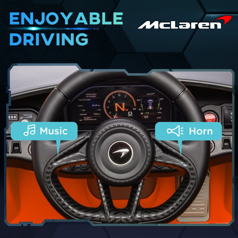 AIYAPLAY McLaren 765LT Licensed Electric Car for Kids with Butterfly Doors, 12V Kids' Electric Ride on with Remote Control, Transport Wheels, LED Lights, MP3 Music, Horn, for 3-6 Years, Orange