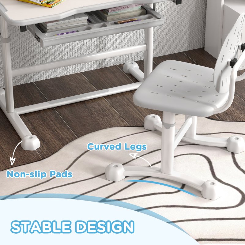 AIYAPLAY Kids Desk and Chair Set, Height Adjustable School Study Table Chair Set with Tilted Desktop, Storage Drawer, Book Stand, for Writing Reading, kids Aged 3-12 Years, Grey