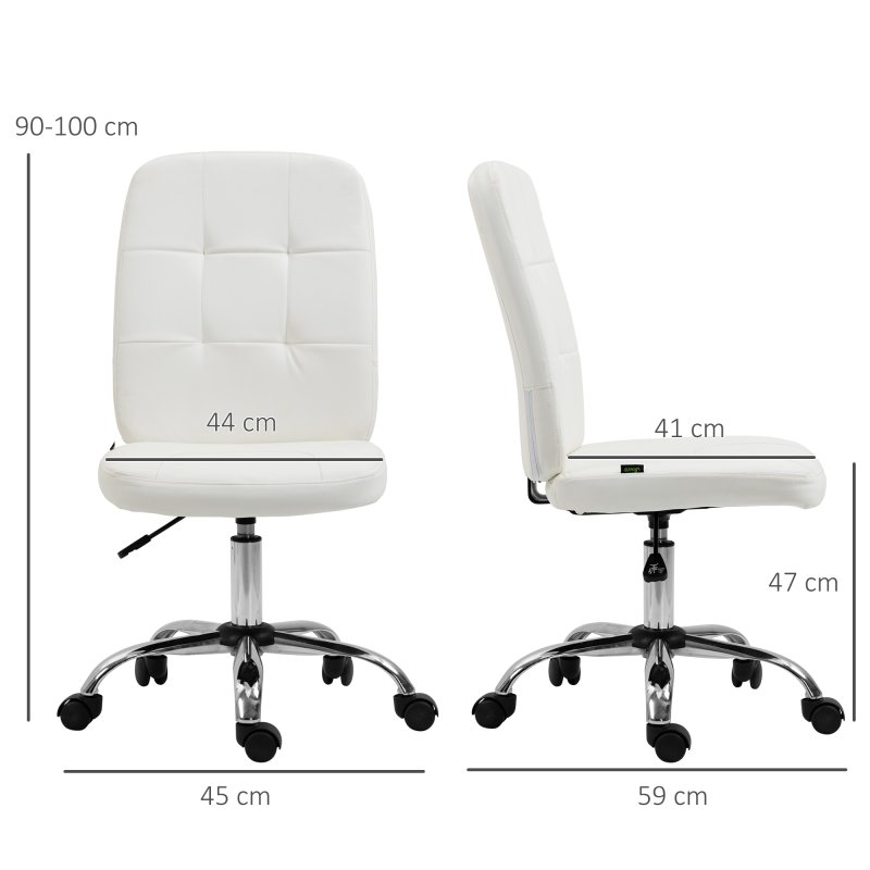Vinsetto Armless Office Chair, Faux Leather Desk Chair with Adjustable Height, Button Tufted, White