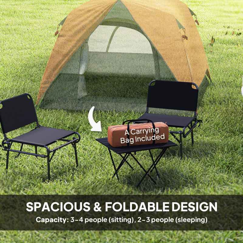 Outsunny 3-4 Person Camping Tent, Easy Set Up Waterproof Dome Tent with Sewn-in Groundsheet, Mesh Windows, Pocket and Hook for Camping, Hiking, Backpacking, Orange and Grey