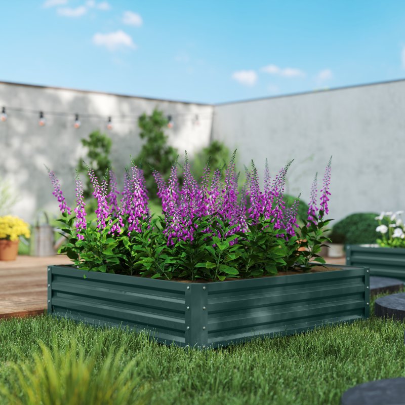 Outsunny 432L Square Raised Garden Bed Box with Weatherized Steel Frame for Vegetables, Flowers and Herbs, 120 x 120 x 30cm, Green