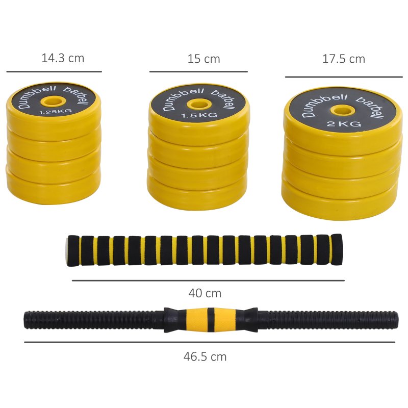 HOMCOM 20KG Dumbbell & Barbell  Adjustable Set Plate Bar Clamp Rod Home Gym Sports Area Exercise Ergonomic