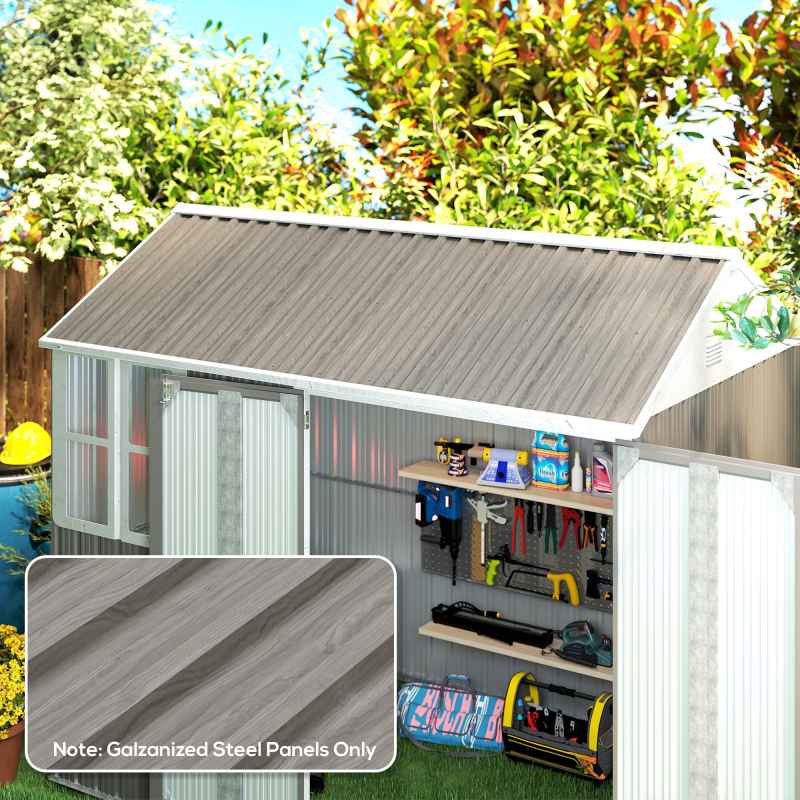 Outsunny Corrugated Roofing Sheets, Pack of 12, Galvanised Metal Roofing Sheets for Greenhouse, Garage, Storage Shed, Carport, 129 x 45cm, Grey Wood Effect