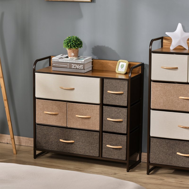 HOMCOM Chest of Drawers with 7 Foldable Drawers, 3-Tier Fabric Bedroom Dresser, Clothes Storage Unit for Bedroom, Living Room