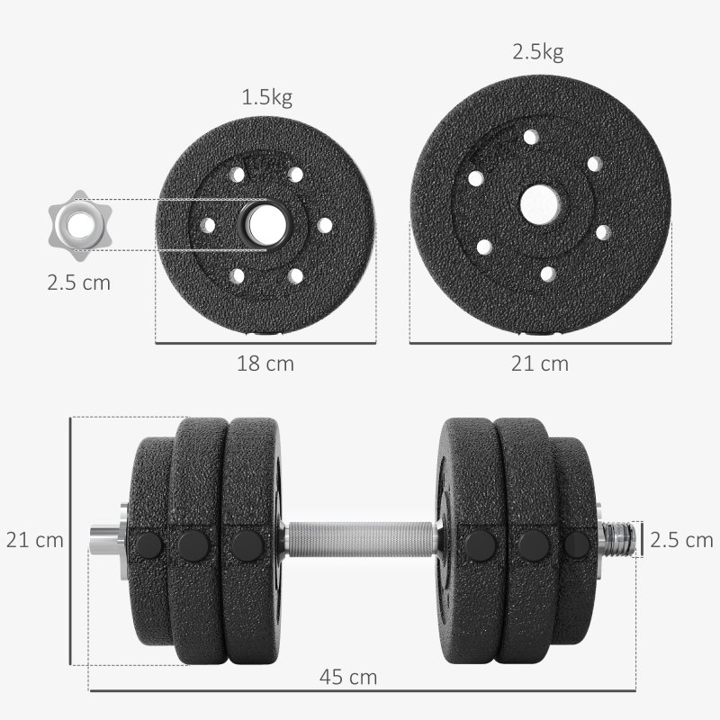 HOMCOM 30KG Adjustable Weights Dumbbells Set, Dumbbell Hand Weights for Home Office Gym Body Fitness Lifting Training, Black