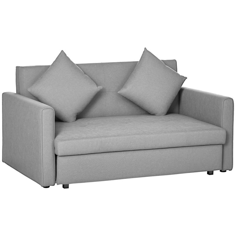 HOMCOM 2 Seater Sofa Bed, Convertible Bed Settee, Modern Cotton Loveseat Sofa Couch with 2 Cushions, Hidden Storage for Living Room, Guest Room, Light Grey