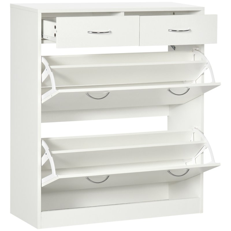 HOMCOM Narrow Shoe Cabinet, Slim Shoe Storage Cabinet with 2 Flip Drawers, 2 Slide Out Drawers and Adjustable Shelves for 12 Pairs of Shoes for Entryway Hallway